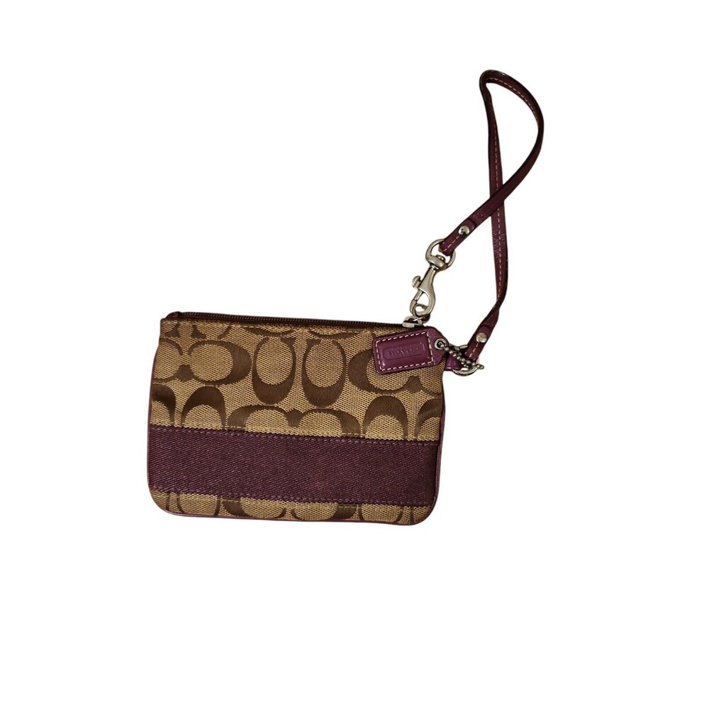 Coach Brown And Wine Canvas And Leather Small 6" X 4" Wristlet *Flawed*